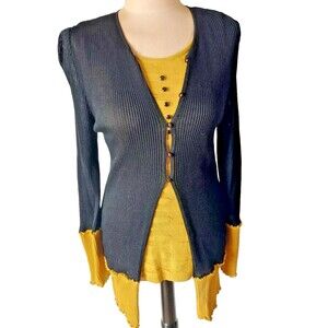 Angel By Sabri Ozel Cardigan and Tee Black and Yellow Mustard 2 pc set Sz S
